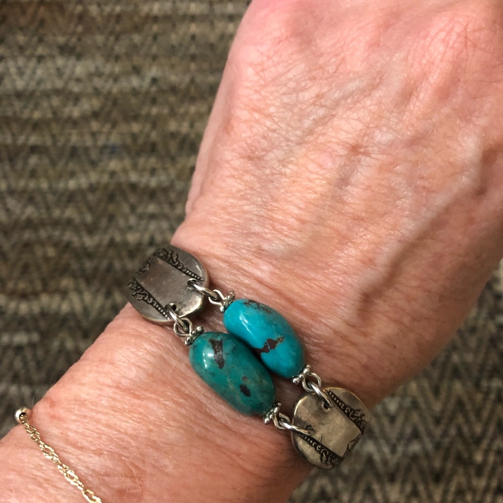 Silverware magnetic bracelet handmade turquoise silver cuff beads